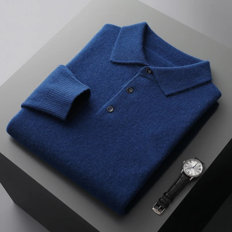 Herren Kaschmir Business Pullover Polostil in Dunkelblau