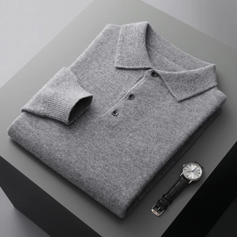 Herren Kaschmir Business Pullover Polostil in Grau