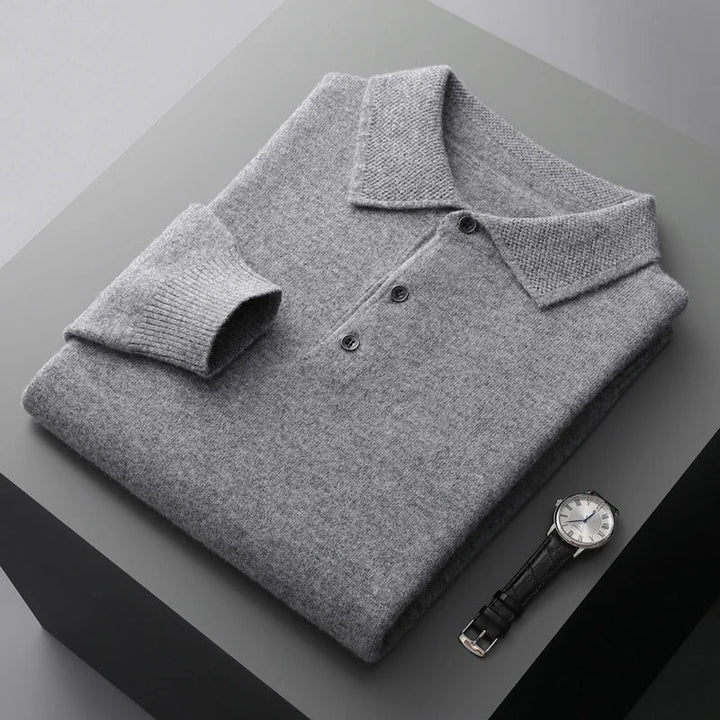 Herren Kaschmir Business Pullover Polostil in Grau