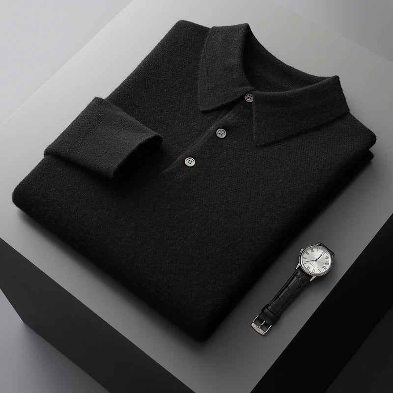 Herren Kaschmir Business Pullover Polostil in Schwarz