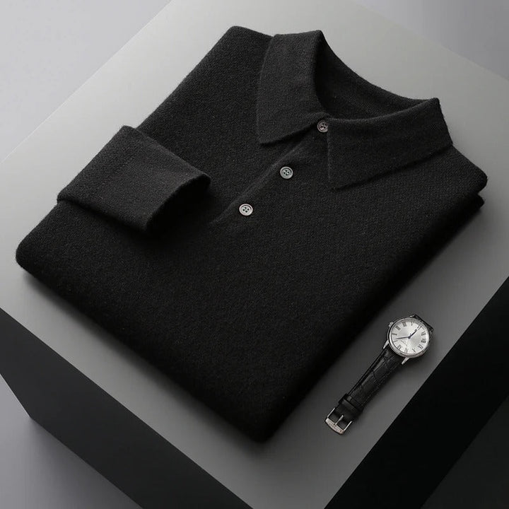 Herren Kaschmir Business Pullover Polostil in Schwarz