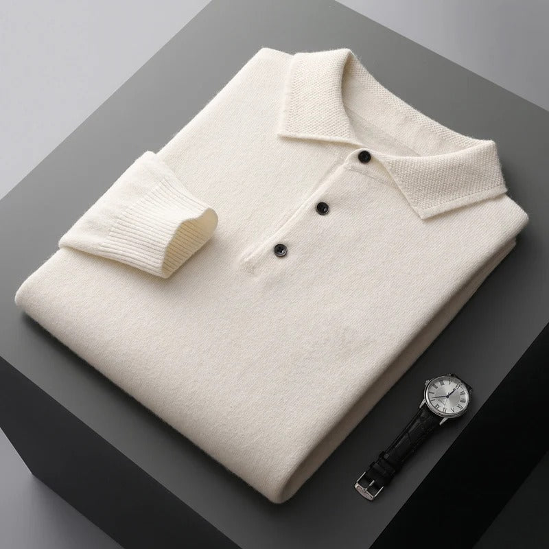 Herren Kaschmir Business Pullover Polostil in Weiß