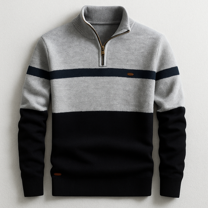 Herren Klassischer Baumwollpullover mit Viertelzip in Grau Marineblau