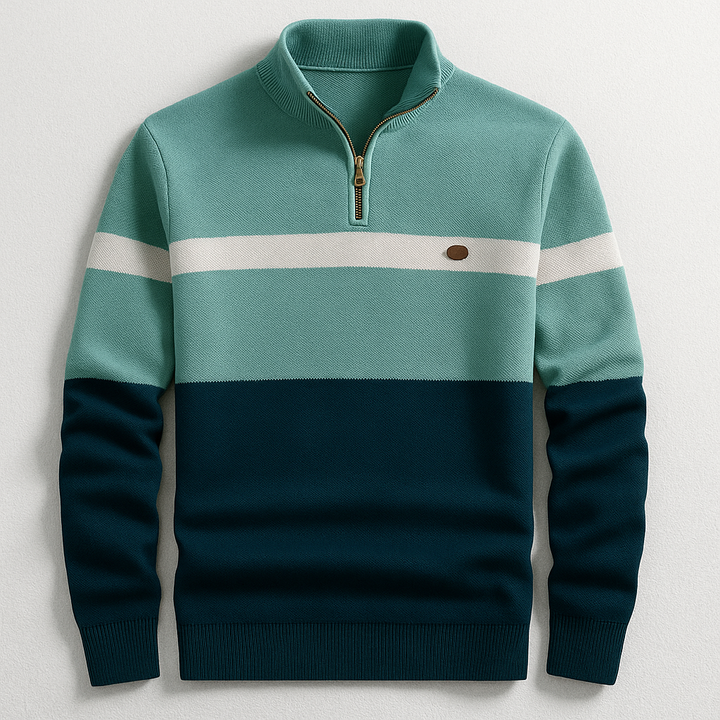 Herren Klassischer Baumwollpullover mit Viertelzip in Grün Marineblau
