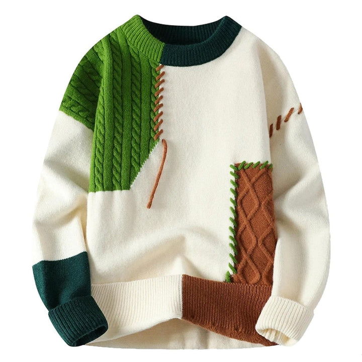 Herren Kunstvoller Patchwork Pullover für Herbst in Grün 1