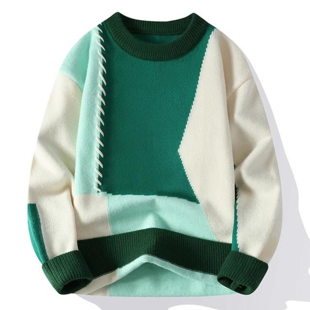 Herren Kunstvoller Patchwork Pullover für Herbst in Grün 2