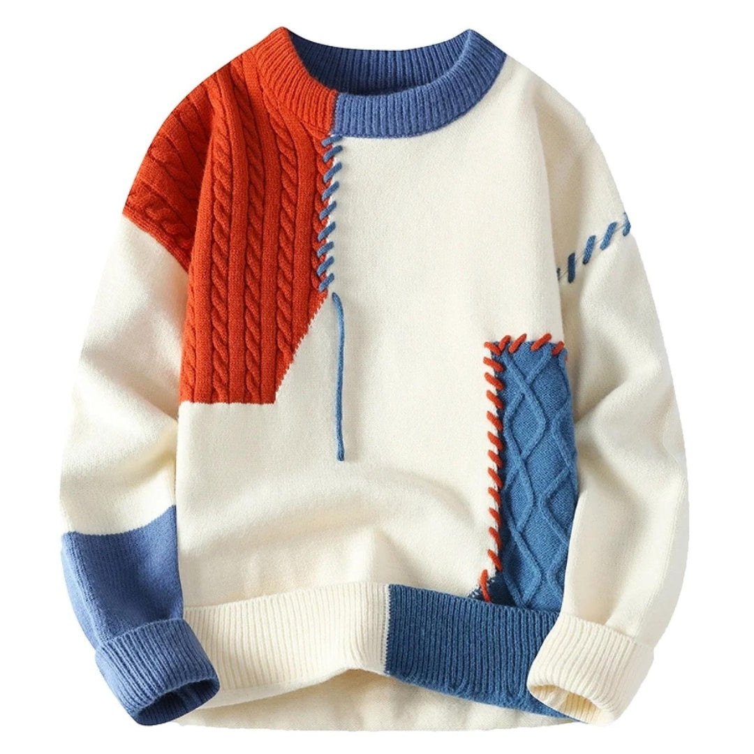 Herren Kunstvoller Patchwork Pullover für Herbst in Orange
