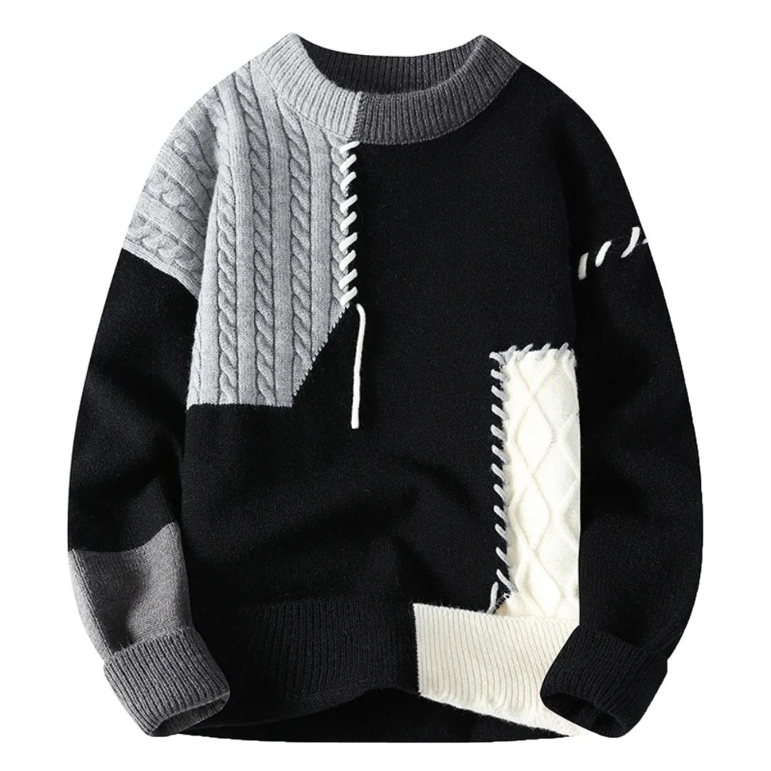 Herren Kunstvoller Patchwork Pullover für Herbst in Schwarz 1