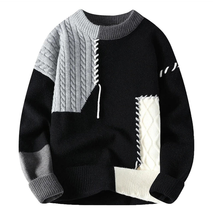Herren Kunstvoller Patchwork Pullover für Herbst in Schwarz 1