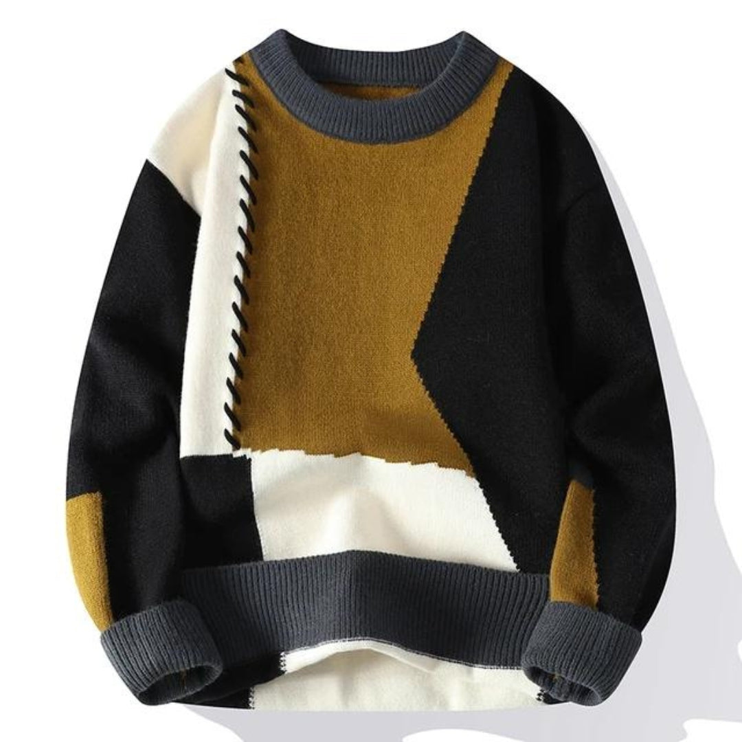 Herren Kunstvoller Patchwork Pullover für Herbst in Schwarz 2