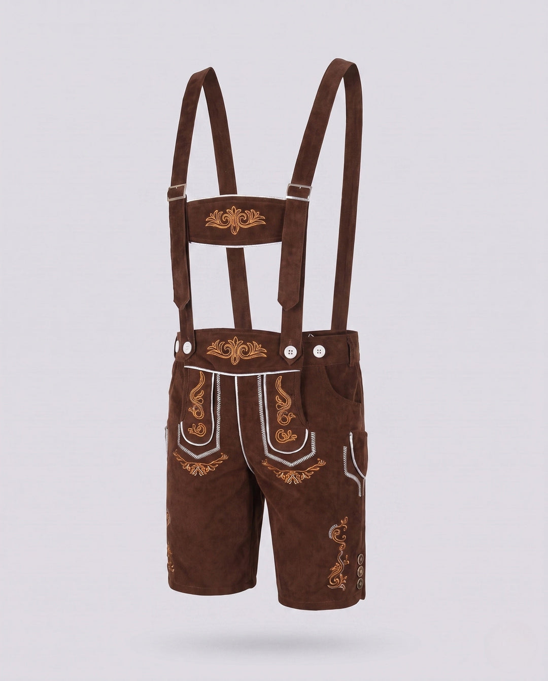 Herren Lederhose zum Oktoberfest mit Stickerei in Braun
