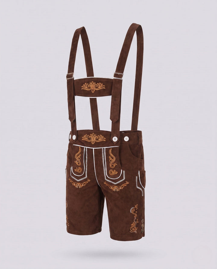 Herren Lederhose zum Oktoberfest mit Stickerei in Braun