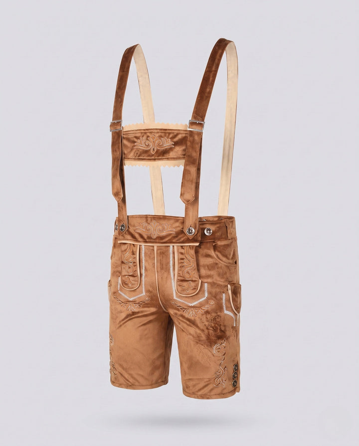 Herren Lederhose zum Oktoberfest mit Stickerei in Khaki