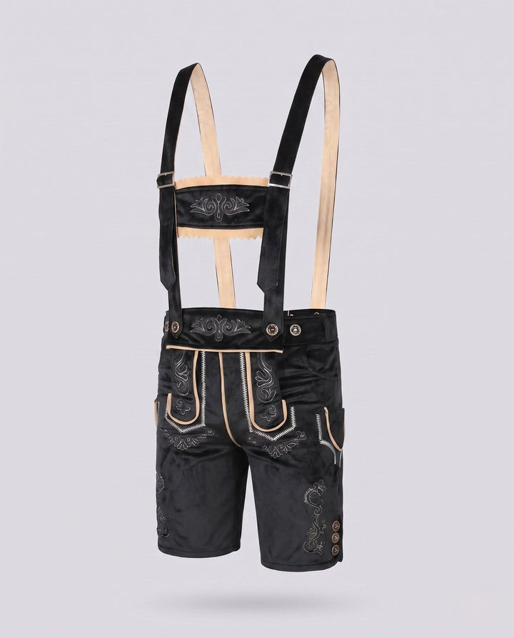 Herren Lederhose zum Oktoberfest mit Stickerei in Schwarz