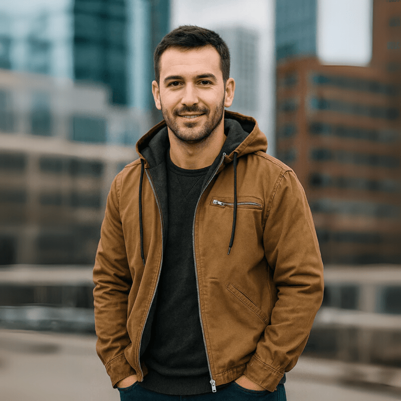 Herren Lederjacke im Urban-Stil mit Kapuze (2)