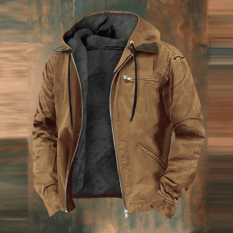 Herren Lederjacke im Urban-Stil mit Kapuze in Braun