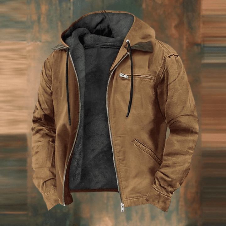 Herren Lederjacke im Urban-Stil mit Kapuze in Braun