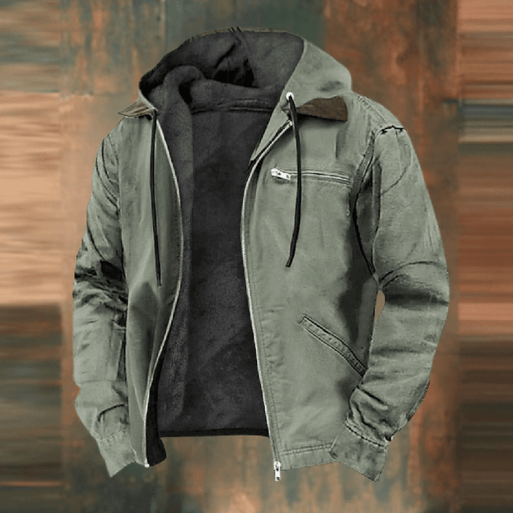 Herren Lederjacke im Urban-Stil mit Kapuze in Grün