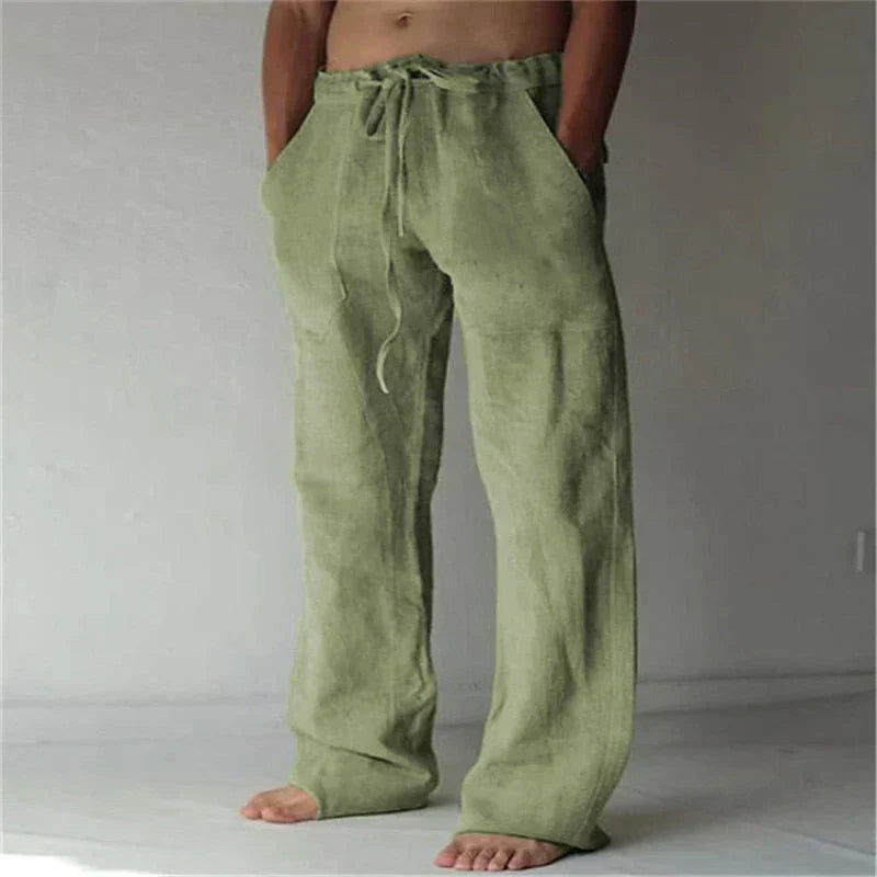 Herren Lockere Baumwollhose im Strandlook in Grün