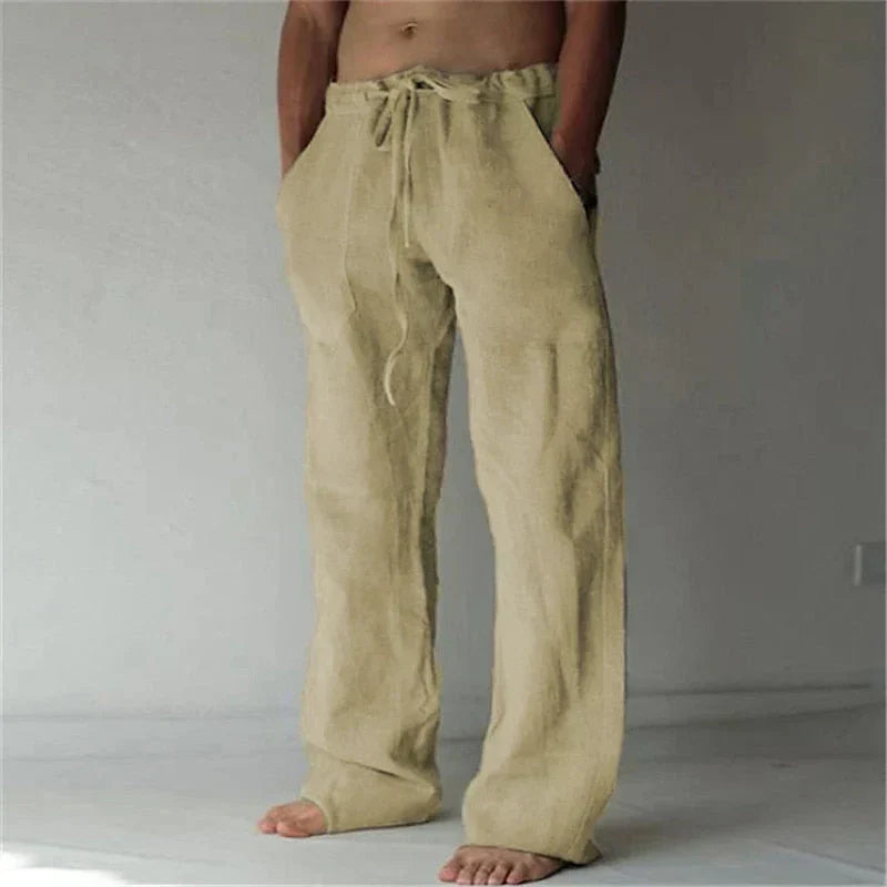 Herren Lockere Baumwollhose im Strandlook in Khaki