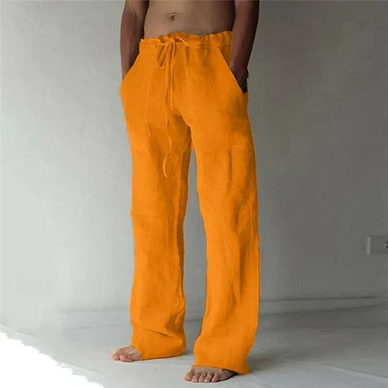 Herren Lockere Baumwollhose im Strandlook in Orange