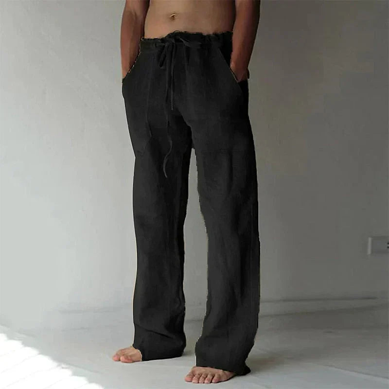 Herren Lockere Baumwollhose im Strandlook in Schwarz
