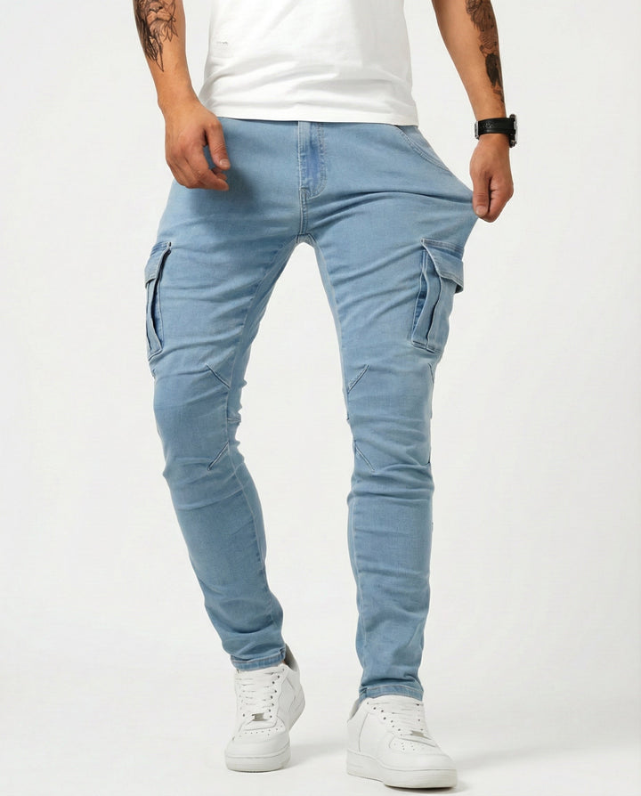 Herren Moderne Elastische Cargo-Hose Slim in Blau