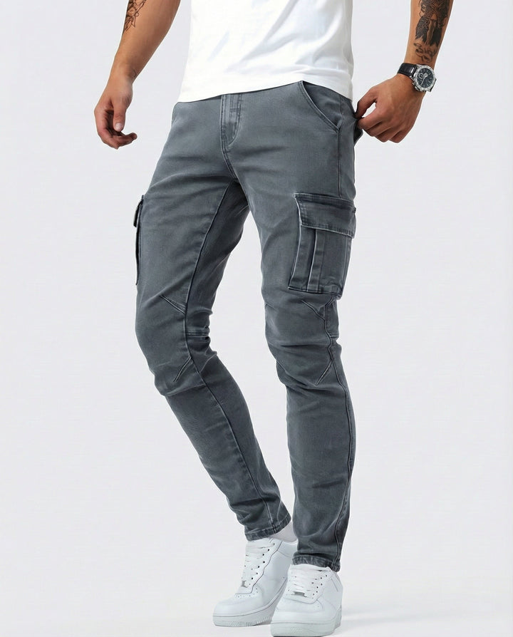 Herren Moderne Elastische Cargo-Hose Slim in Grau