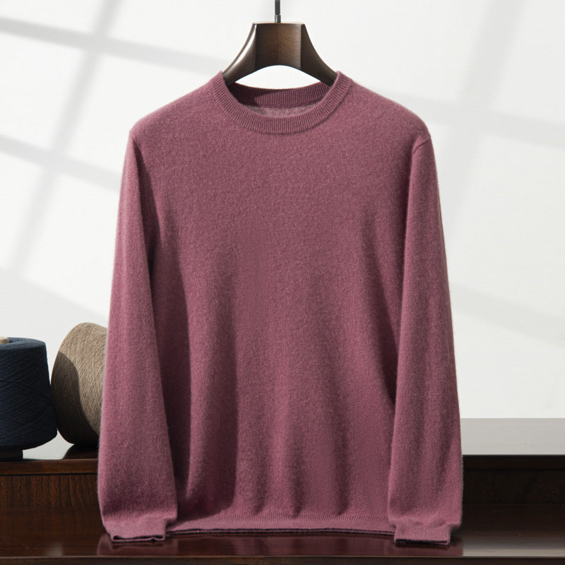 Herren Pullover aus Kaschmir mit Stehkragen in Bergviolett Rundhals
