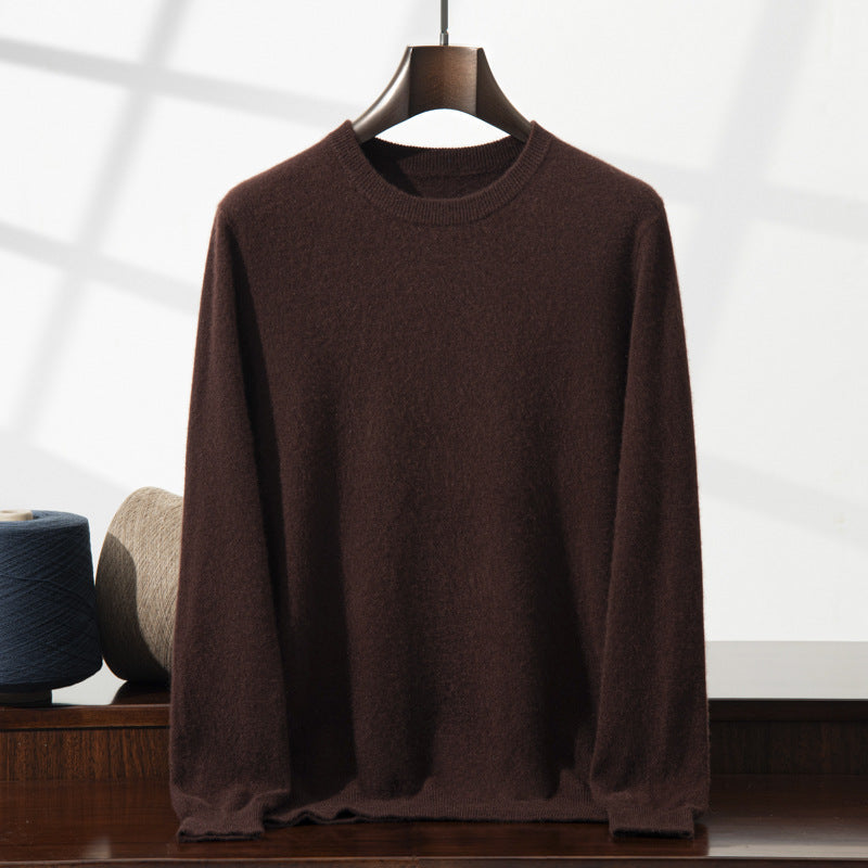 Herren Pullover aus Kaschmir mit Stehkragen in Dunkelkaffee, Rundhals