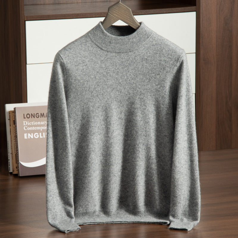 Herren Pullover aus Kaschmir mit Stehkragen in Mittelgrau, Halbrollkragen