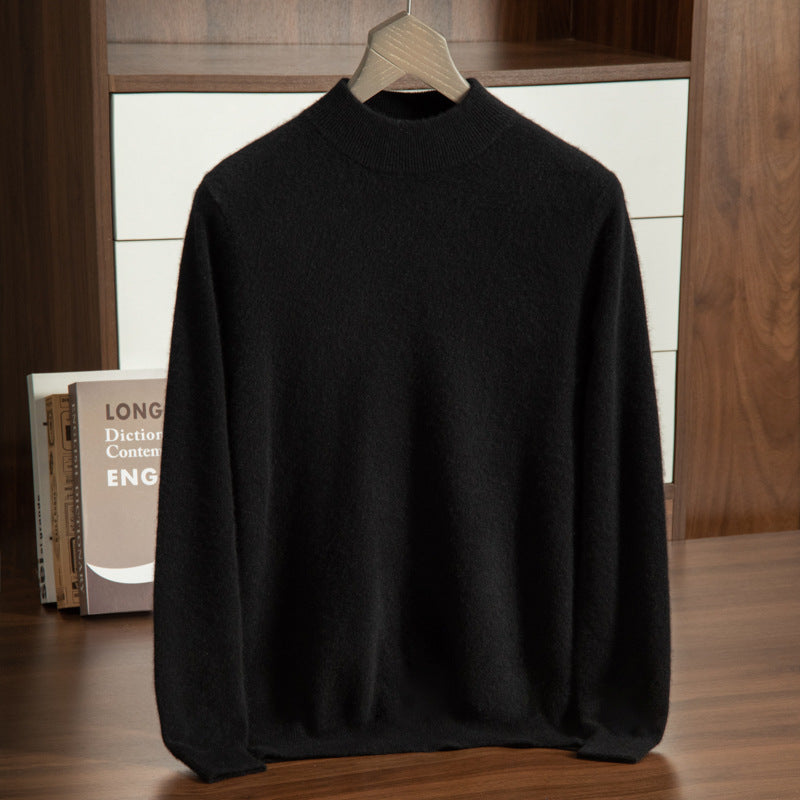 Herren Pullover aus Kaschmir mit Stehkragen in Schwarz, Halbhoher Kragen