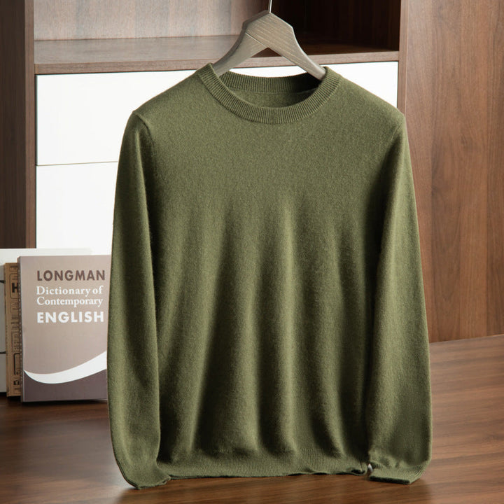 Herren Pullover aus Kaschmir mit Stehkragen in Wasserintk-Grün, Rundhals