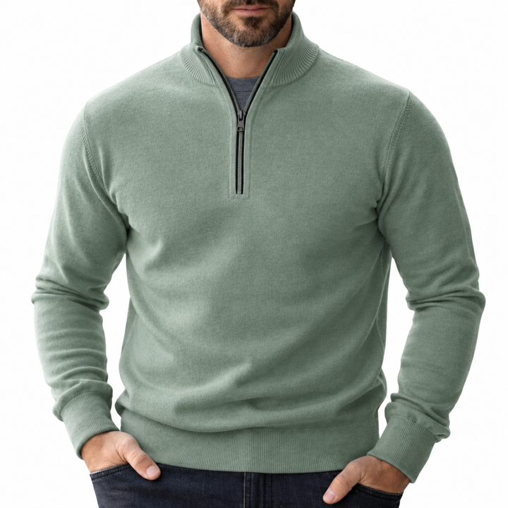 Herren Pullover Lässig mit Reißverschluss in Grün