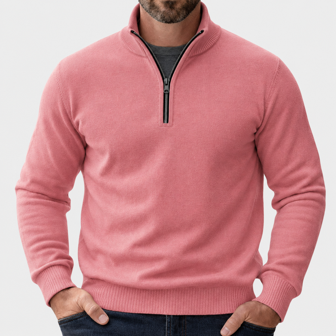 Herren Pullover Lässig mit Reißverschluss in Rosa