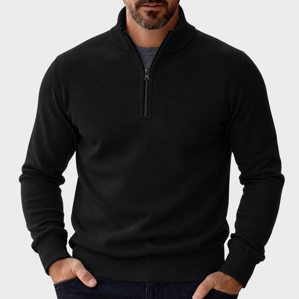 Herren Pullover Lässig mit Reißverschluss in Schwarz