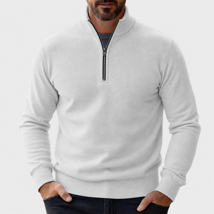 Herren Pullover Lässig mit Reißverschluss in Weiß