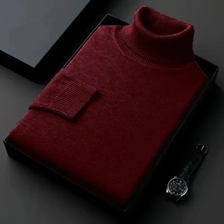 Herren Pullover Rollkragen warm Herbst in Bordeaux Rot
