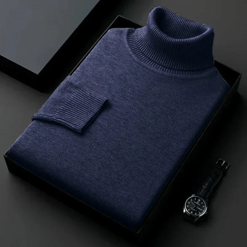 Herren Pullover Rollkragen warm Herbst in Dunkelblau