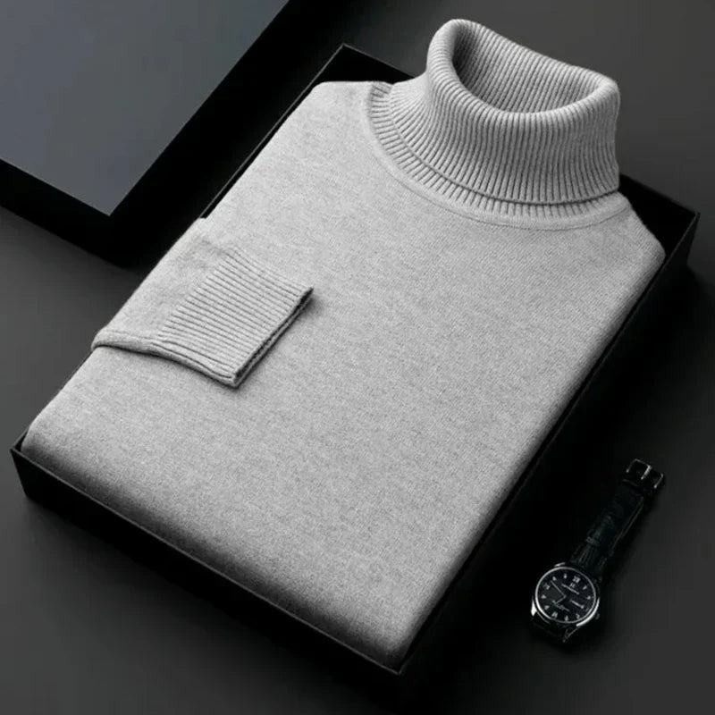Herren Pullover Rollkragen warm Herbst in Hellgrau