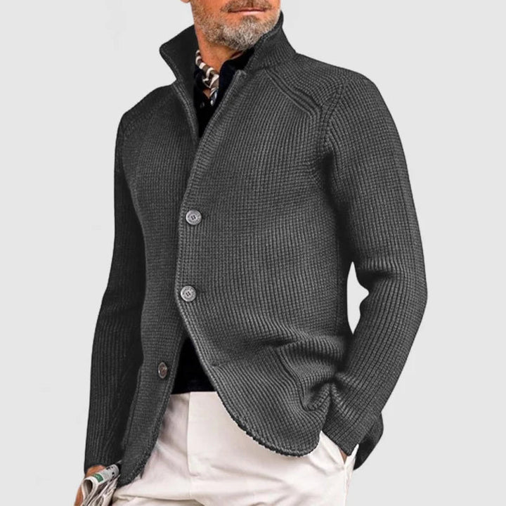 Herren Pullover Waffel-Cardigan mit Stehkragen (15)