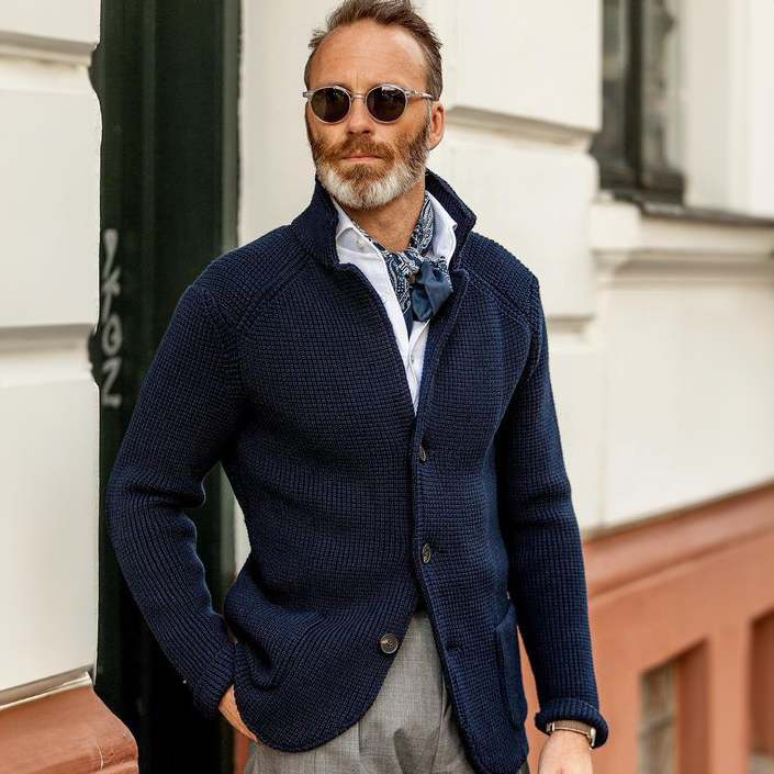 Herren Pullover Waffel-Cardigan mit Stehkragen (3)