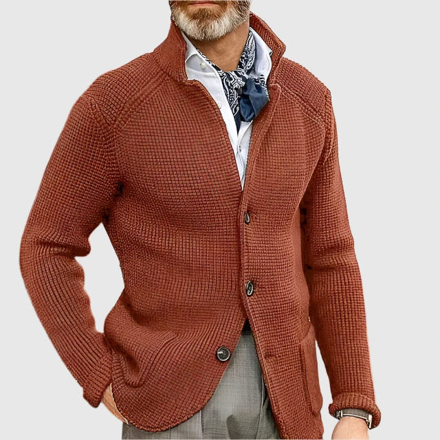 Herren Pullover Waffel-Cardigan mit Stehkragen in Orange