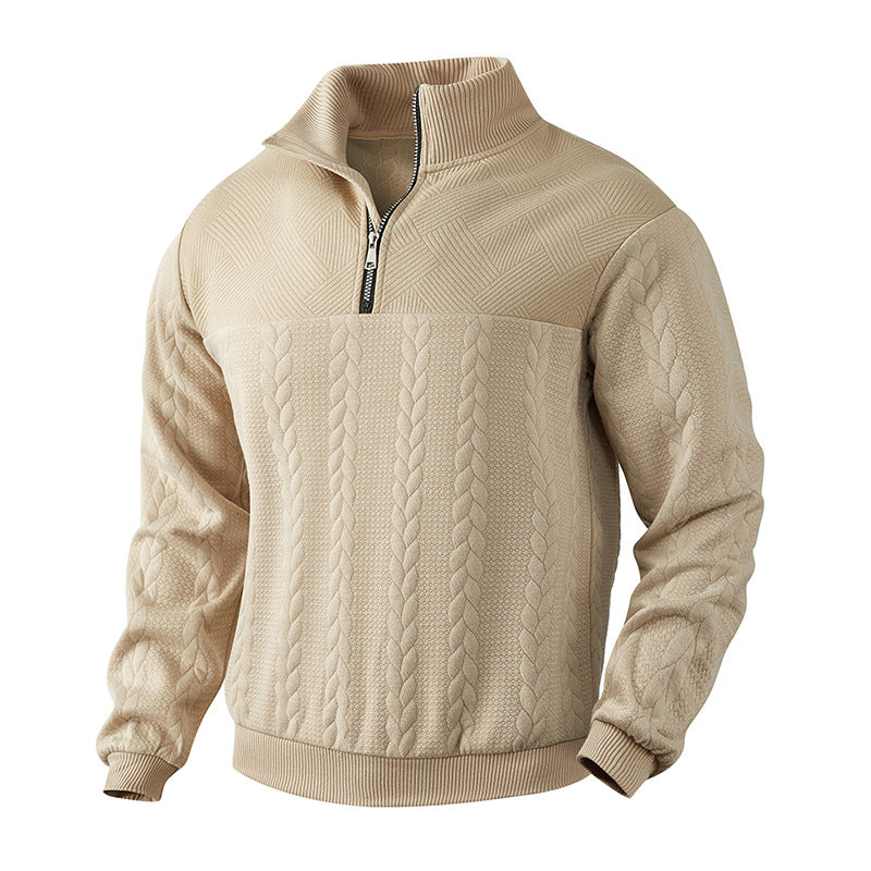 Herren Pullover Zopfstrick mit Viertelreißverschluss in Beige