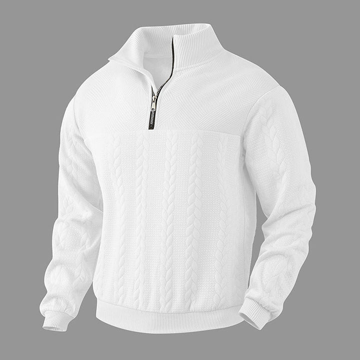 Herren Pullover Zopfstrick mit Viertelreißverschluss in Weiß