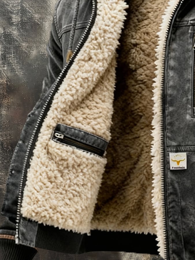 Herren Sherpa Thermojacke im Vintage-Stil (4)