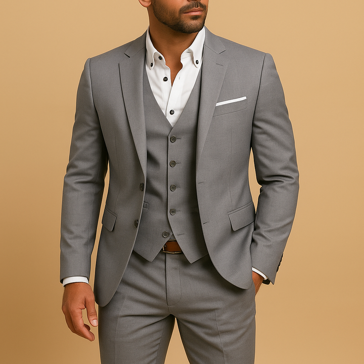 Herren Slim-Fit Dressanzug mit Jacke und Weste in Grau