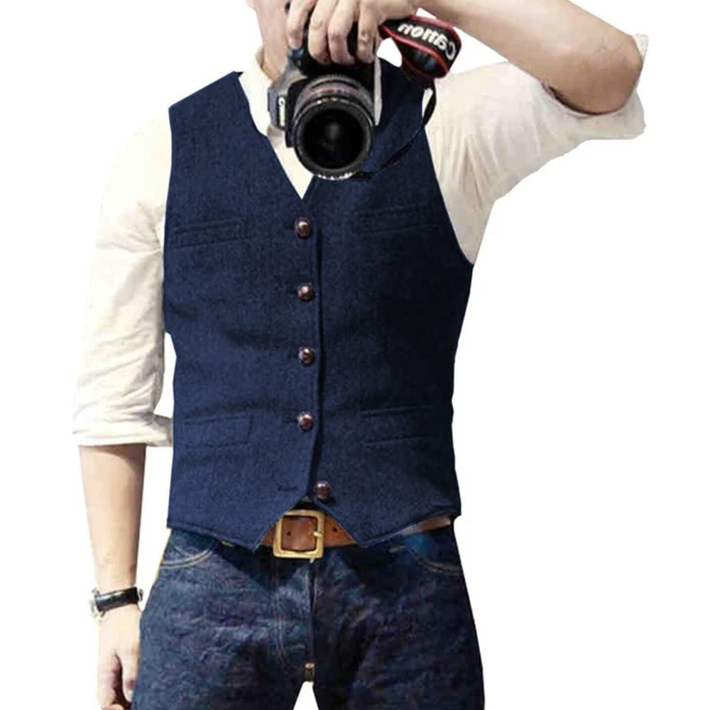 Herren Slim-Fit Trachtenweste für Oktoberfest in Blau