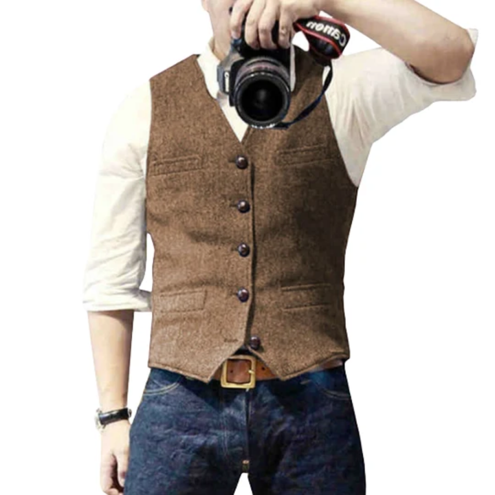 Herren Slim-Fit Trachtenweste für Oktoberfest in Braun