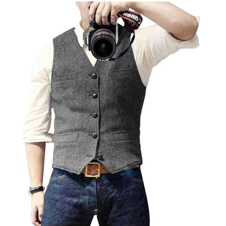Herren Slim-Fit Trachtenweste für Oktoberfest in Grau